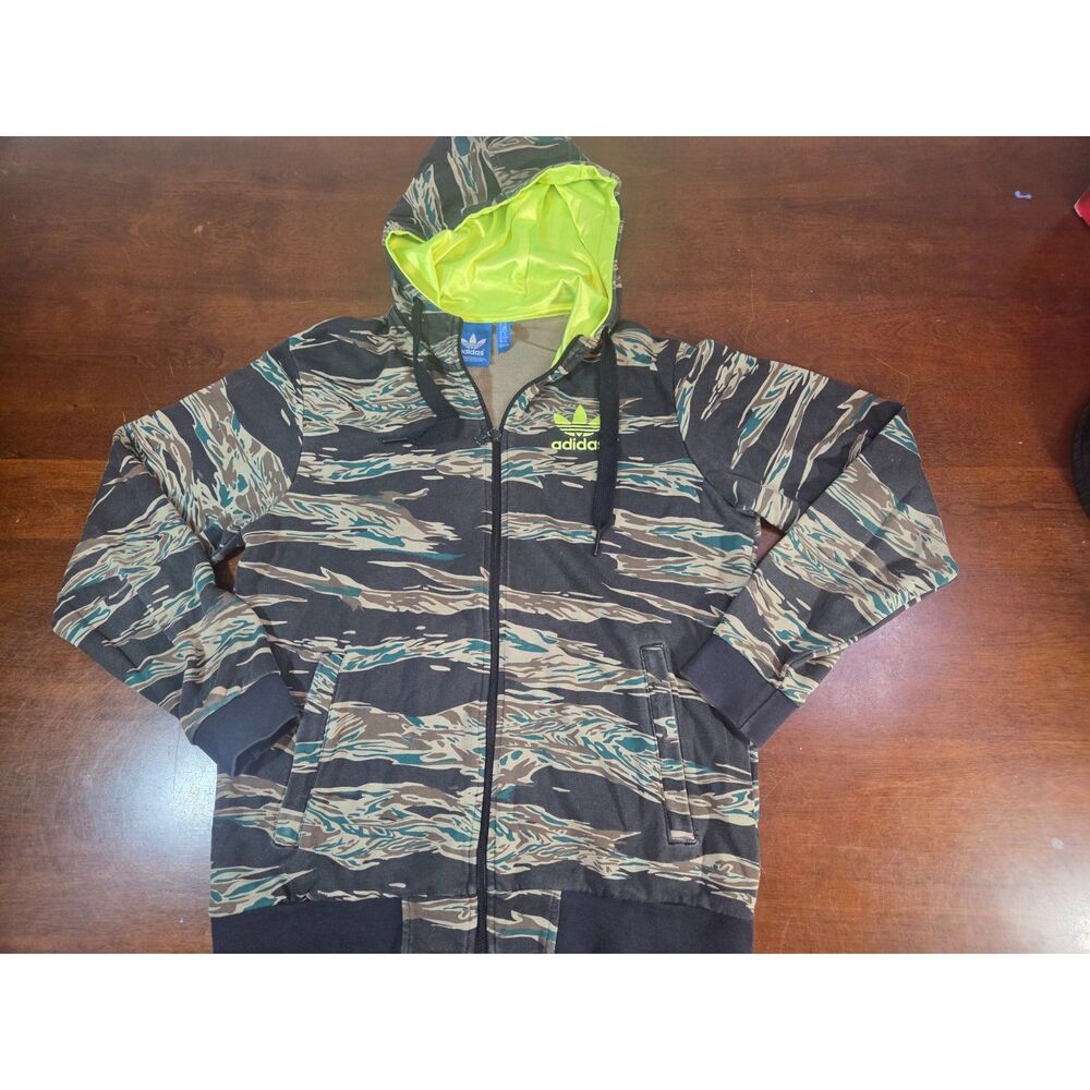Adidas Originals Mens Hoodie Camo Tiger Stripe Full Zip Size Small